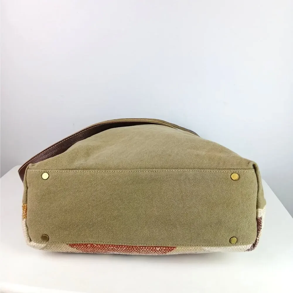 Myra Crimson Rug-Canvas-Genuine Leather Crossbody Bag Southwest Boho Hippie